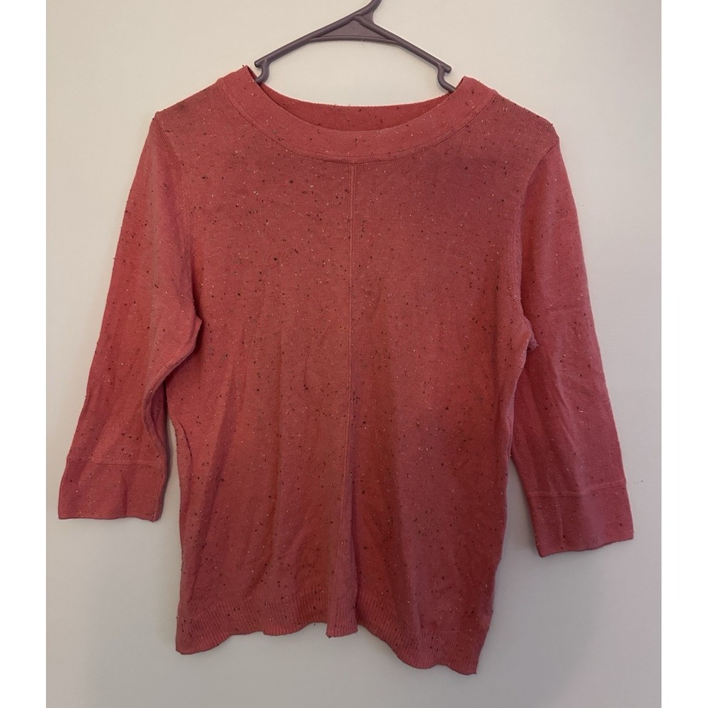 J. Jill Top Medium Coral Pink Speckled Cotton Blend Boat Neck Work 3/4 Sleeve M